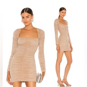 Michael Costello Beige Ruched Mini Dress